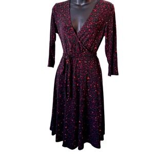 Leota M NWT Burgundy Teal Leopard Animal Print Classic Statement Wrap Dress